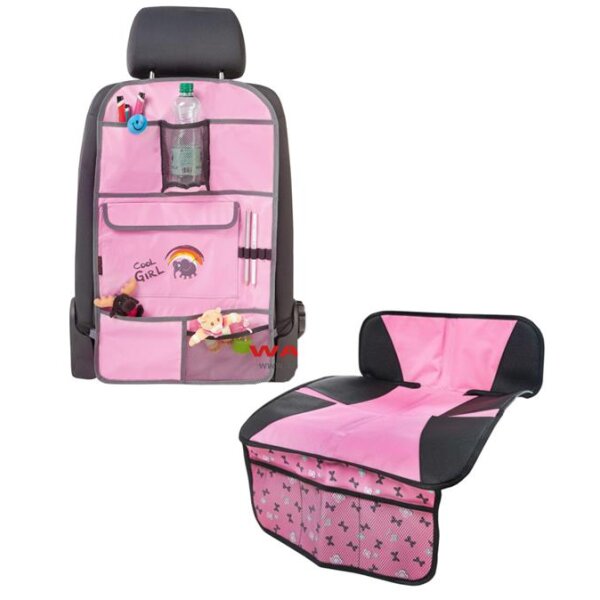 Set Rückenlehnenschutz Kindersitzunterlage Sitzschoner Organizer Auto Sitz Taschen Sitztaschen ROSA