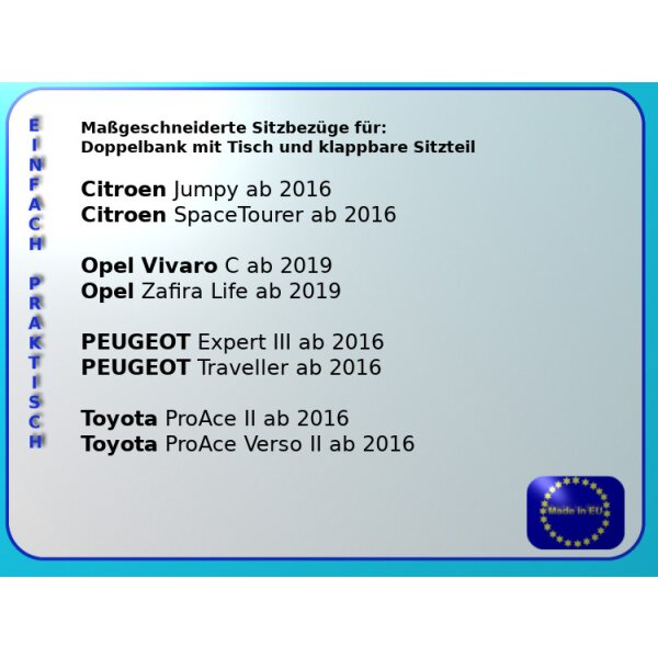 Opel Vivaro C ab 2019 Front Sitzbezge Fahrersitzbezug Doppelbankbezug mit Tisch
