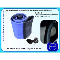 Lenkradschoner Lenkradbezug Lenkradhülle Leder Größe  Ø M 37-38 cm blau - schwarz